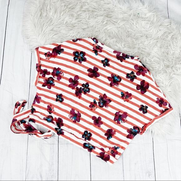 Anthropologie Women's Postmark Striped Floral Red Side Tie Top‎ Size Small - Picture 4 of 5
